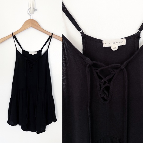 PacSun LA Hearts Black Ruffle Lace Up Cami Tank XS - Picture 15 of 15